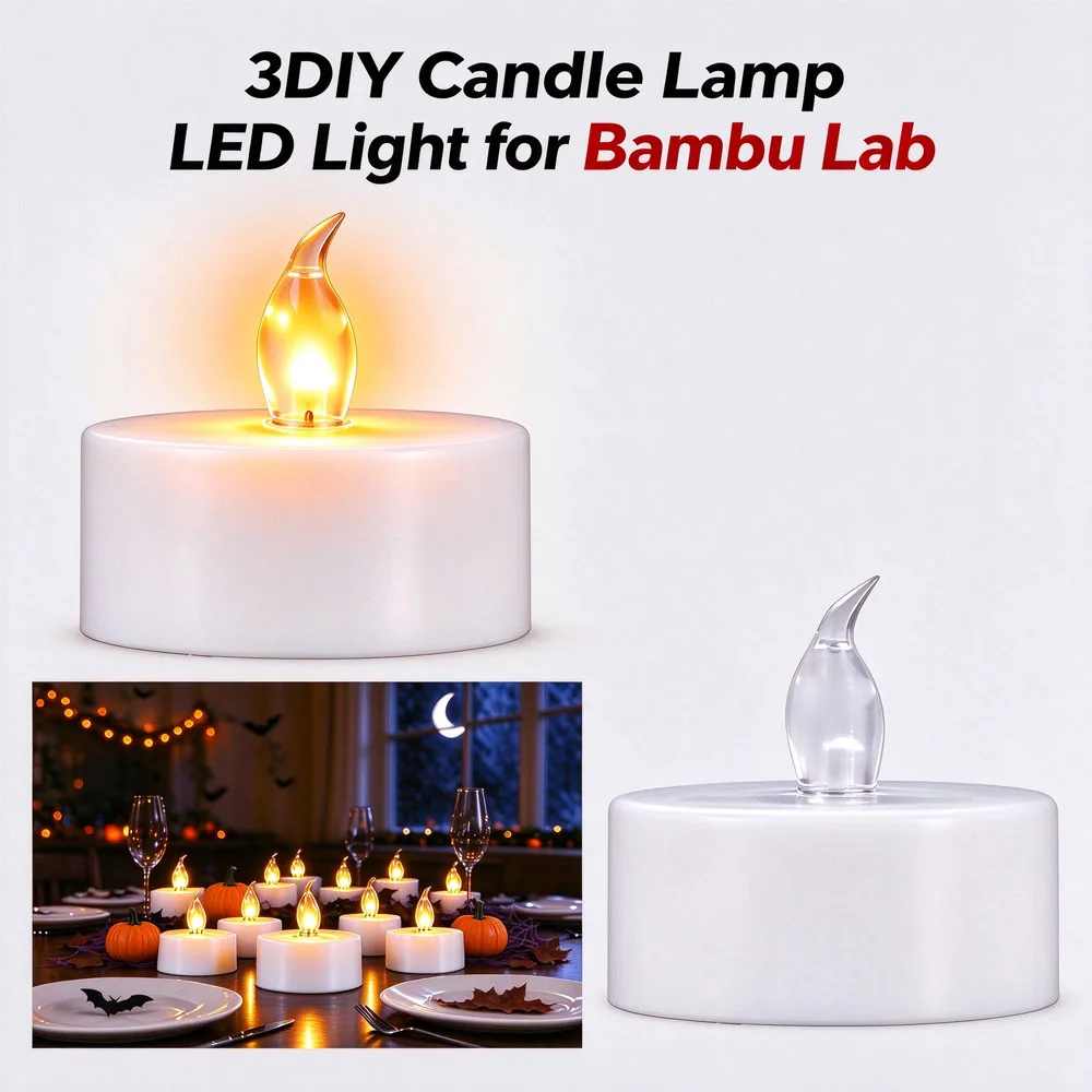 DIY Candle Lamp LED Light for Bambu Lab, 3D Printing Model Accessories for Voron AD5M K1 Kobra Printers