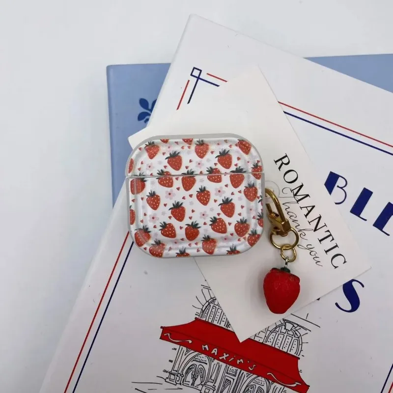 لطيف ليتل الفراولة غطاء لابل AirPods 4 حقيبة سماعة الاذن ل Airpods Pro 2 3 2 1 واقية سماعة غطاء مع المفاتيح #4