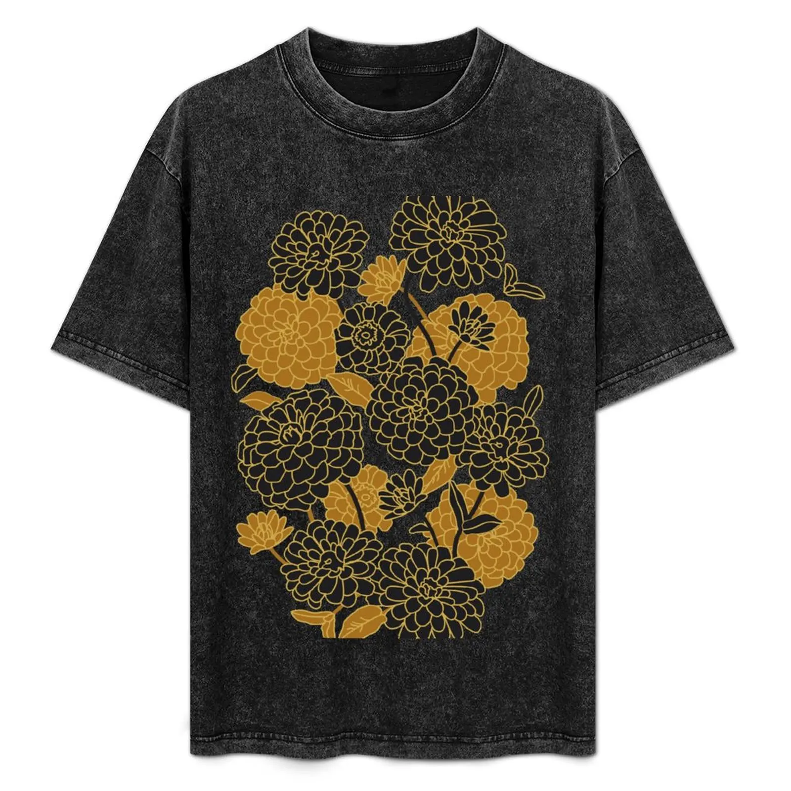 

Black and gold. Zinnia Flower Pattern T-Shirt Cool Dry Performance T-Shirt