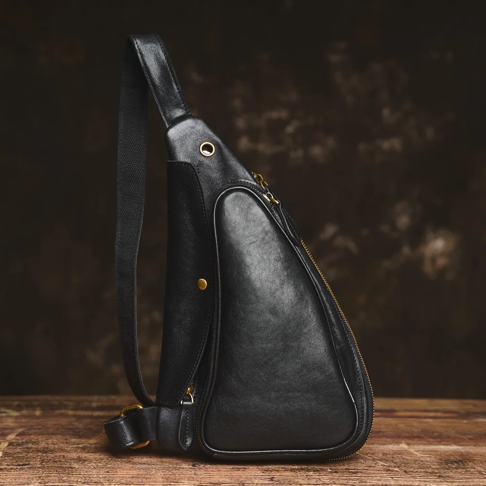 NUPUGOO – Echte Leder-Vintage-Brusttasche für Herren, als Umhängetasche oder Schultertasche tragbar, hochwertiges Leder, multifunktionaler Reißverschluss für 9,7-Zoll-Geräte. – Detail 16