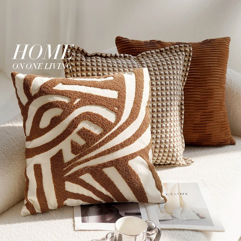 Boho Tufted Geometric Throw Pillow Brown Beige Cushion With Insert For Sofa Living Room Home Decor