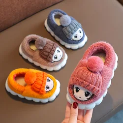 Winter new children's cotton slippers girl 1 to 3 years old baby plush warm hair slippers cartoon lovely soft slippers