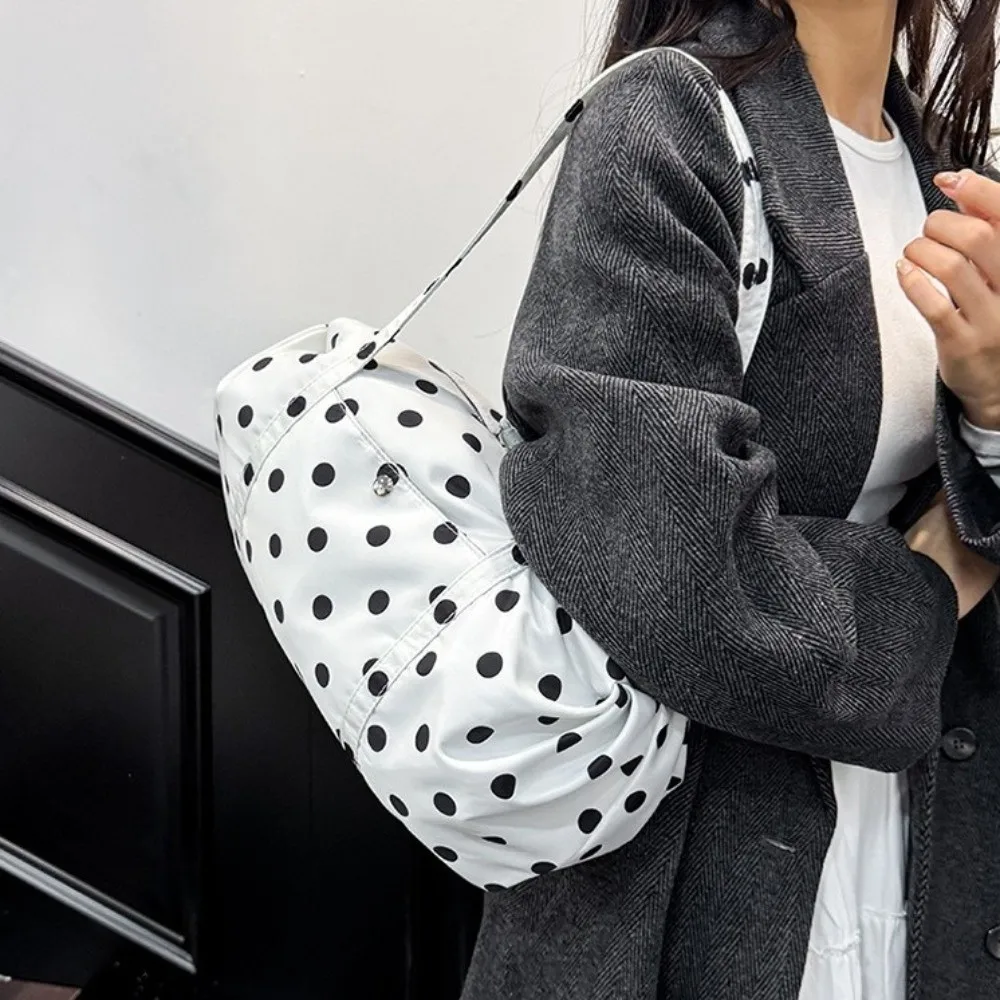 

Foldable Lightweight Polka Dot Tote Bag Large Capacity Foldable Foldable Storage Bag Shoulder Korean Style Bowling Bag Girl
