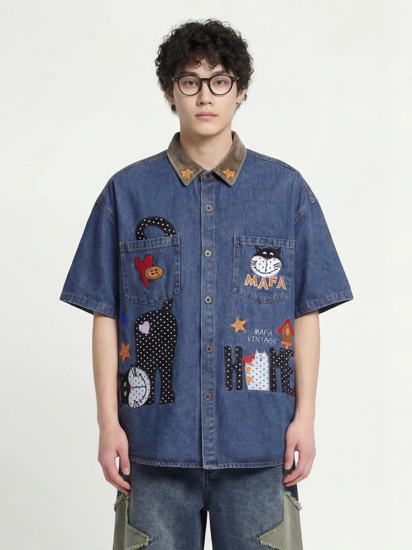 

Свободная джинсовая рубашка с вышивкой, летняя повседневная, дышащая, из хлопка, молодежная, модная