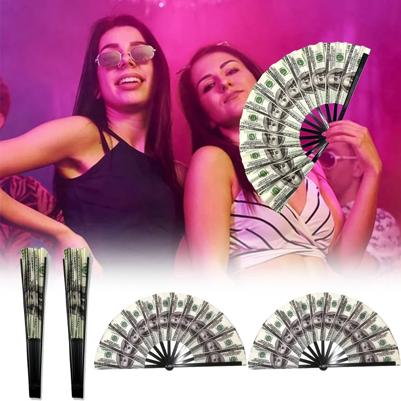 1-10PCS US Dollar Bill Design Plastic Folding Fan Durable Portable Hand Fan for Parties Events Fun Novelty Gift