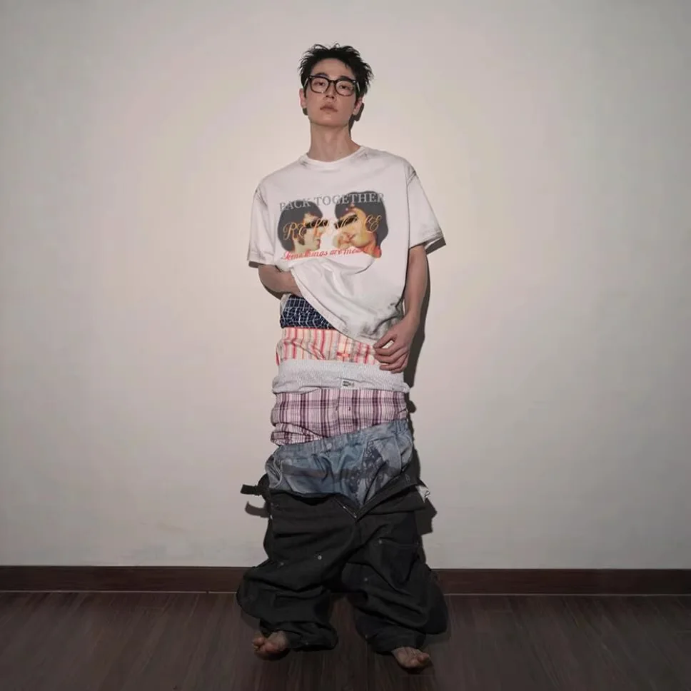 

Project G/R Limited Edition Collaboration Vintage Washed Stained Printed Portrait Print Short-Sleeved T-Shirt for Men by Grailz