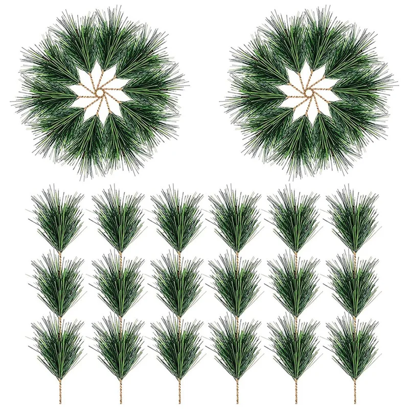 60 PC Artificial Green Pine Needles Branches-Small Pine Twigs Stems Picks-Fake Greenery Pine Picks for Christmas Garland