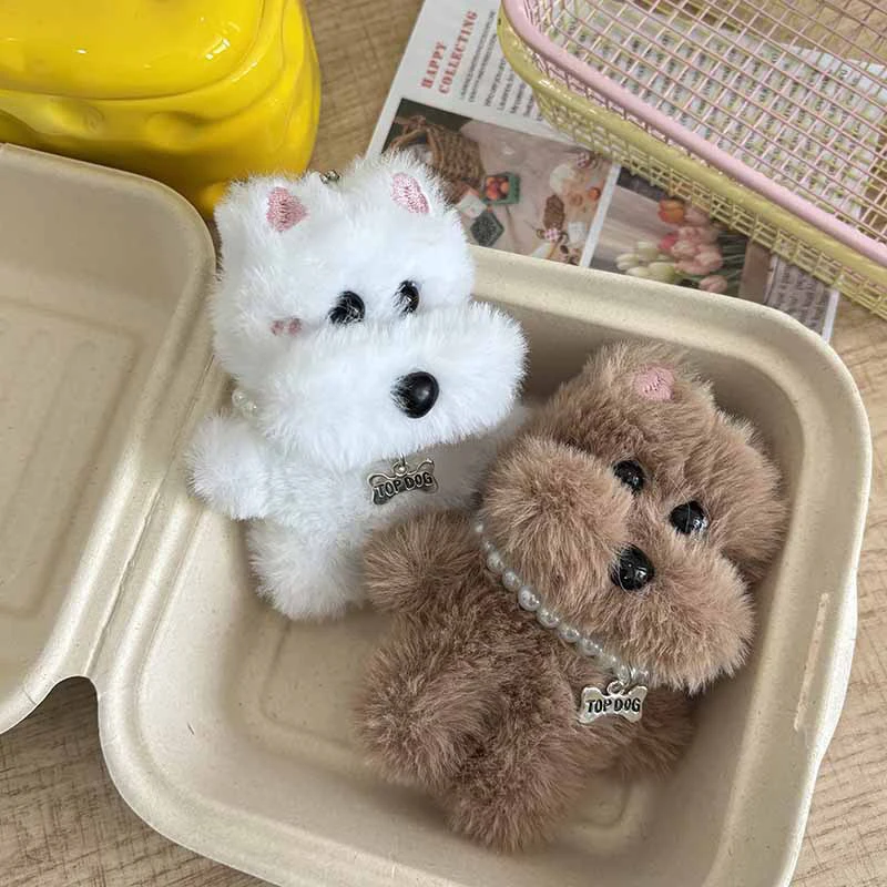 /Kb/Kawaii West Highland Plush Keychain Cartoon Puppy Stuffed Doll Keychain Couple Keyring Lovely Bag Pendant Gifts