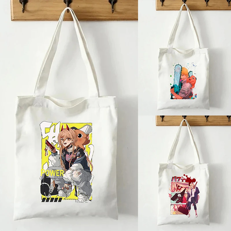 

Anime Chainsaw Man Print Canvas Bag Organizer Comic Con Sundry Storage Tote Bag Reusable Shopping Bags Makima Cosplay Party Gift