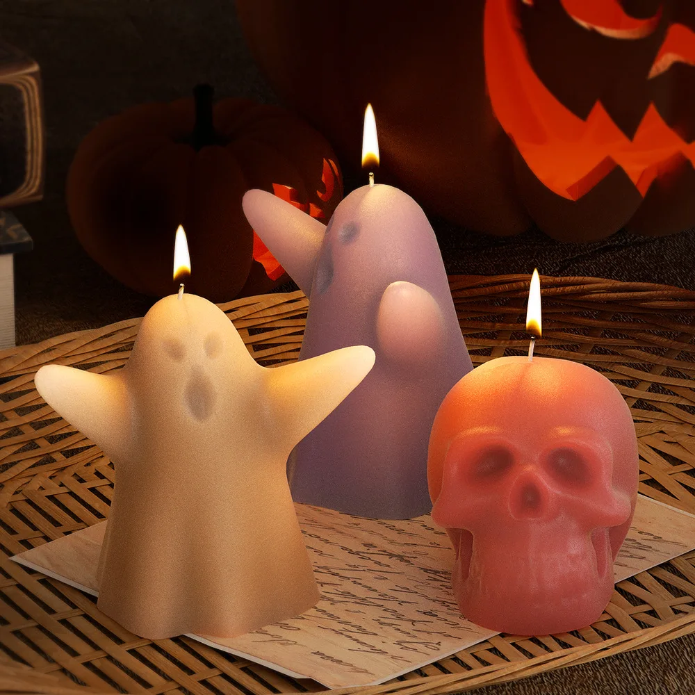 Halloween Skull Ghost Candle Silicone Mold Epoxy DIY Desktop Ornament Decor Gypsum Soft Pottery Clay Tool Skull Silicone Mold