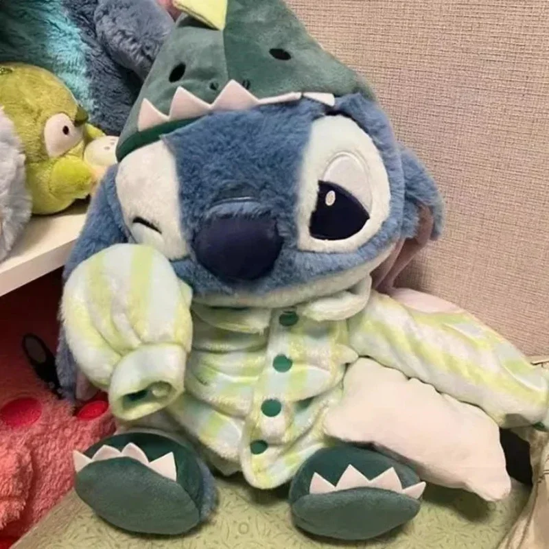 32cm Disney Dinosaur Pajamas Stitch Plush Doll Bedroom Throw Pillow Sofa Cushion Accompany Children Birthday Gift Toy
