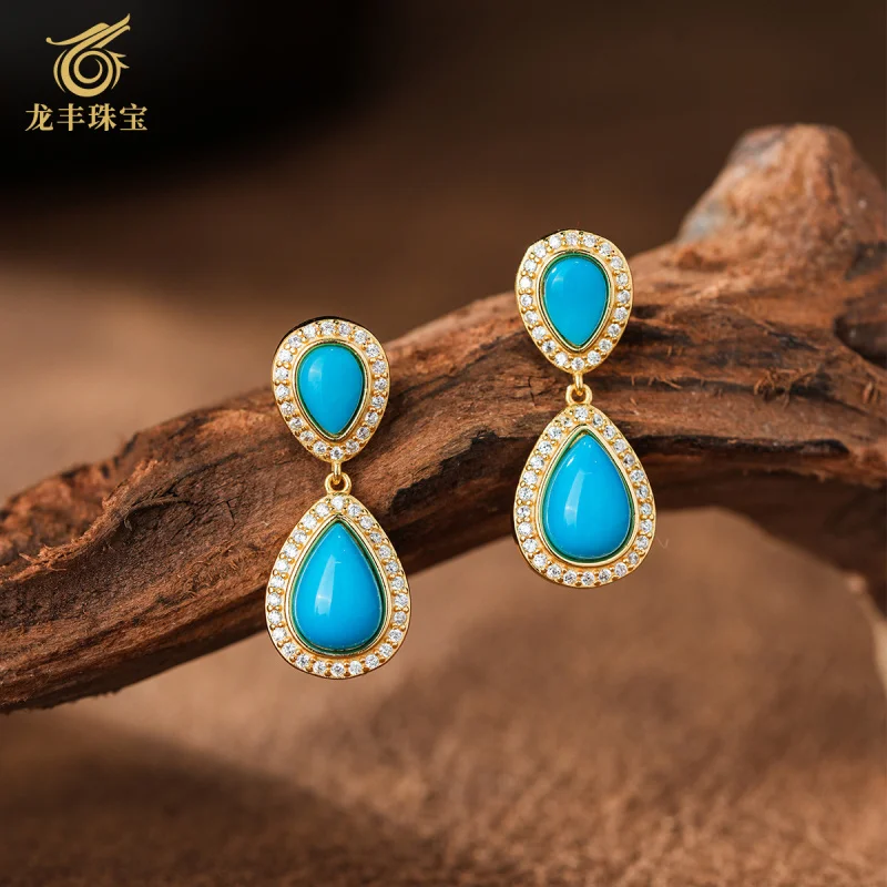 

Meisong Drop Earrings Silver Plated 18K Gold Earrings Turquoise High-end Elegant Fashionable Women's Earrings