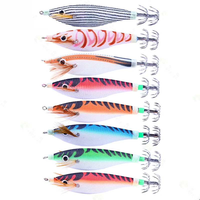 Round Bellied Wooden Shrimp 10cm-9.6g Squid Hooks 8 Colors Wooden Shrimp Fishing Road Runner Bait