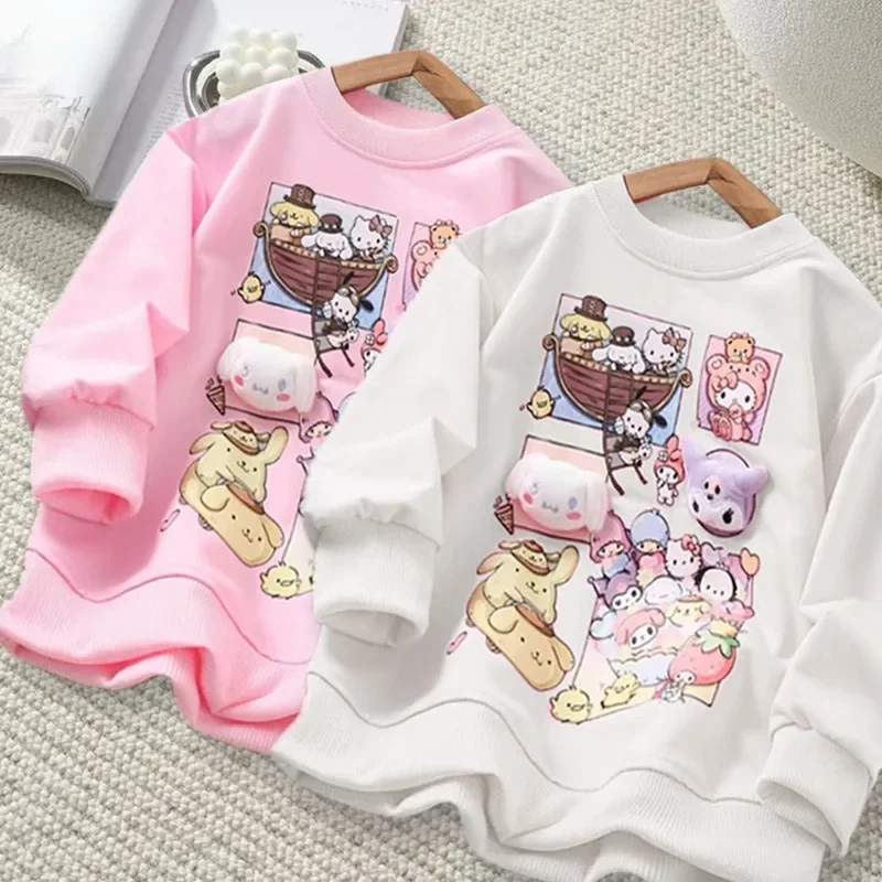 Kawaii Sanrio Anime Kuromi Plush Doll para niños, Sudadera con capucha, ropa de dibujos animados, Cinnamoroll, camisa informal de manga larga, regalos para niños