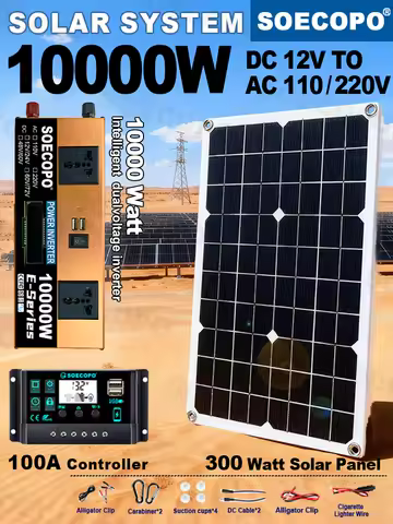 Off-Grid Solar Kit 10000W Powerful Inverter + 500W Solar Panels + 100A Controller DC 12V24V - AC 110V/220V Inverter