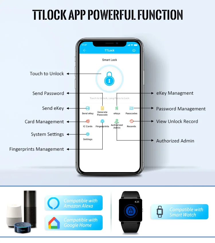 Keyless Entry Door Lock Touch Access Code Rfid Card chiave meccanica App telecomando blocco automatico sicurezza per la casa e l'hotel