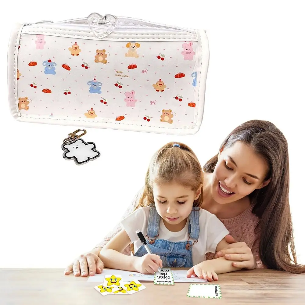 New Transparent Animal Park Pen Bag with Interlayer Large Capacity Stationery Storage Bags Triangular Pen Box