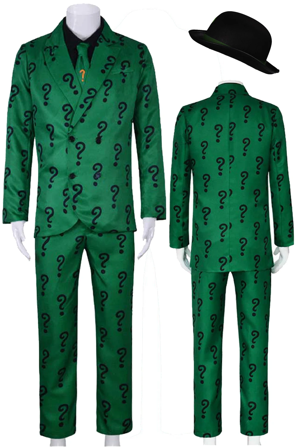 Riddler คอสเพลย์ภาพยนตร์แฟนตาซีซูเปอร์วายร้ายชุดแฟนตาเซียสำหรับเด็กผู้ชายและผู้ใหญ่ชุดสวมบทบาทในงานคาร์นิวัลเทศกาลฮาโลวีน