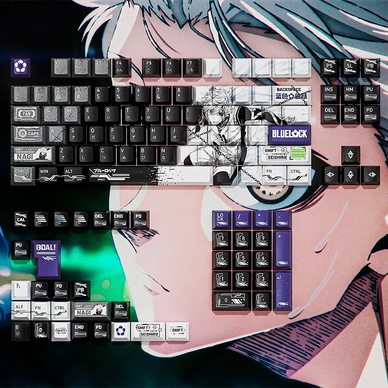 

Cang Hai Yue Customized Blue Lock Theme Mechanical Keyboard Keycaps 130PCS Thermal Sublimation Keycaps Mad60 Wooting60He Gift