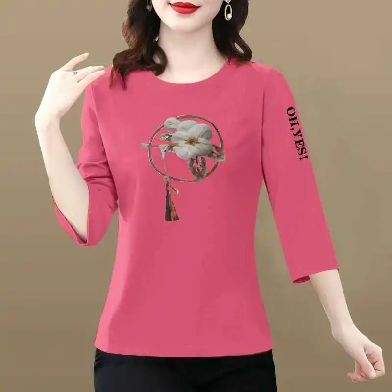 Loose Mommy Style T-Shirt Women's Large Size Half Sleeve Ancient Chinese New Fashion Top for Middle-Aged And Elderly