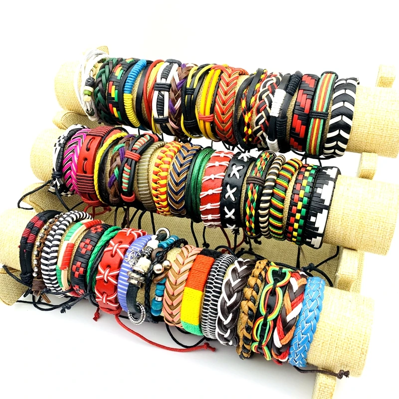 Wholesale 20/30/50/100/200pcs Vintage Leather Bracelets For Men Women Handmade Cuff Fashion Jewelry Party Gift Mix Lot Resizable