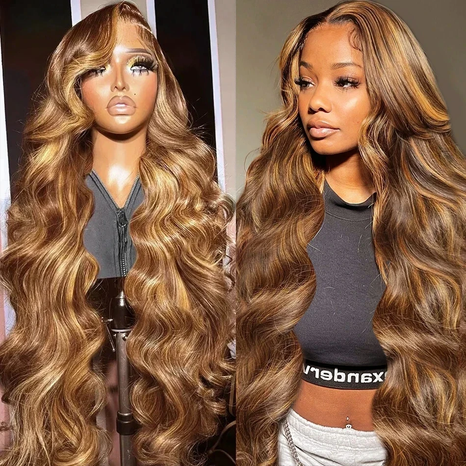 Perruque Lace Front Wig Body Wave Brésilienne Naturelle, Cheveux Ombrés, 13x6, 13x4, à Reflets Transparents, pour Femme