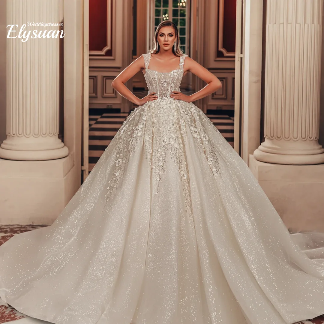 Customized Shiny Sleeveless A-Line Wedding Dress 2026 Gorgeous 3D Flowers Princess Bride Gown  Vestido de Noiva