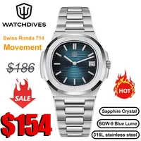 Watchdives WD00013 Quartz Watch Swiss Ronda 714 Movement Date Sapphire 316L 8Bar Waterproof 37Mm Luminous Square Luxury Watches photo 1