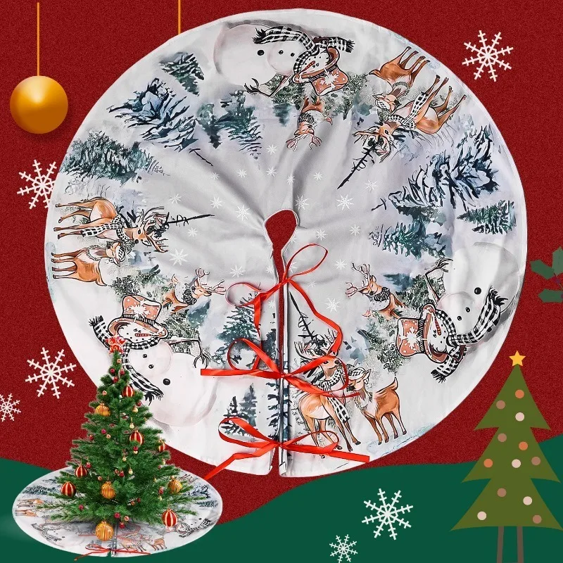 Christmas Tree Skirts Xmas Tree Bottom Carpet Santa Claus Printed Mat Round Rug New Year Surround Base Mat Party Indoor Ornament