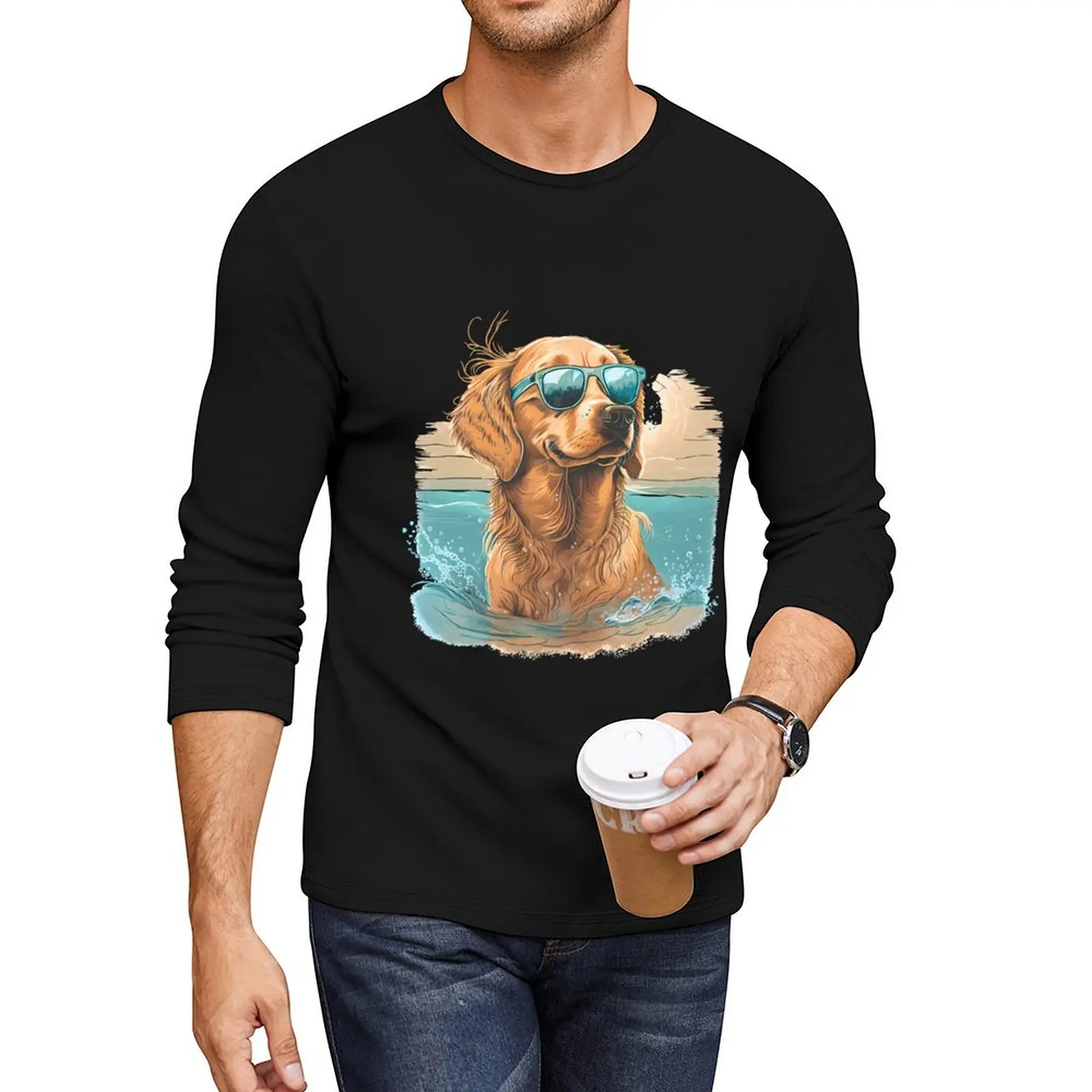 Cute Golden Retriever Long T-Shirt anime clothes T-shirt for a boy Aesthetic clothing funny t shirts mens plain t shirts