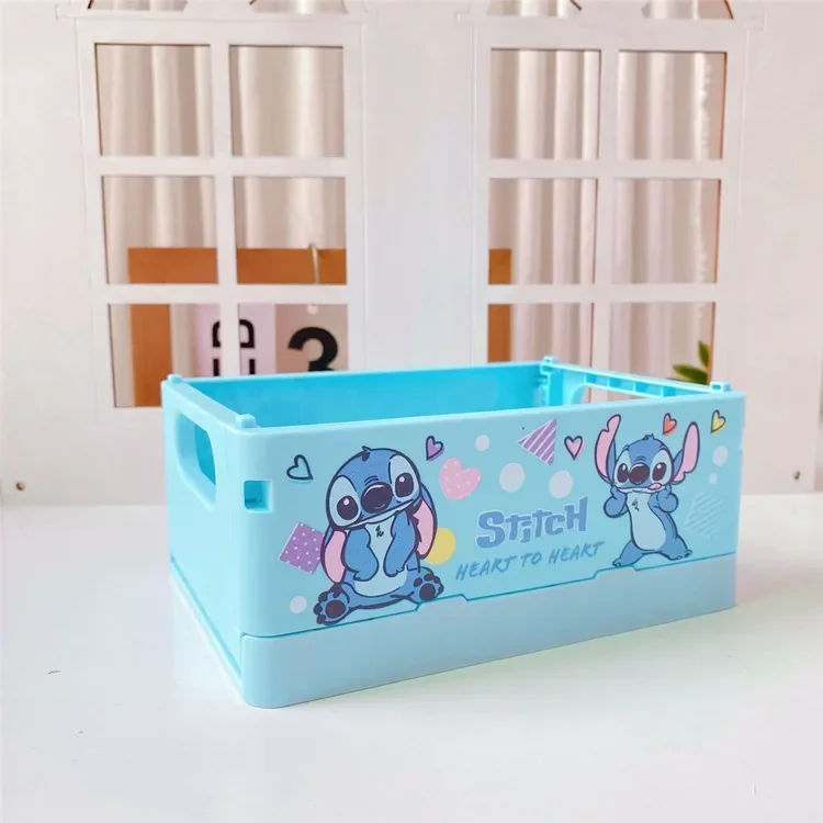 Disney Stitch Storage Box Kawaii Cartoon Anime Periphery Foldable Stationery Cosmetics Storage Basket Practical Home Decor Gifts