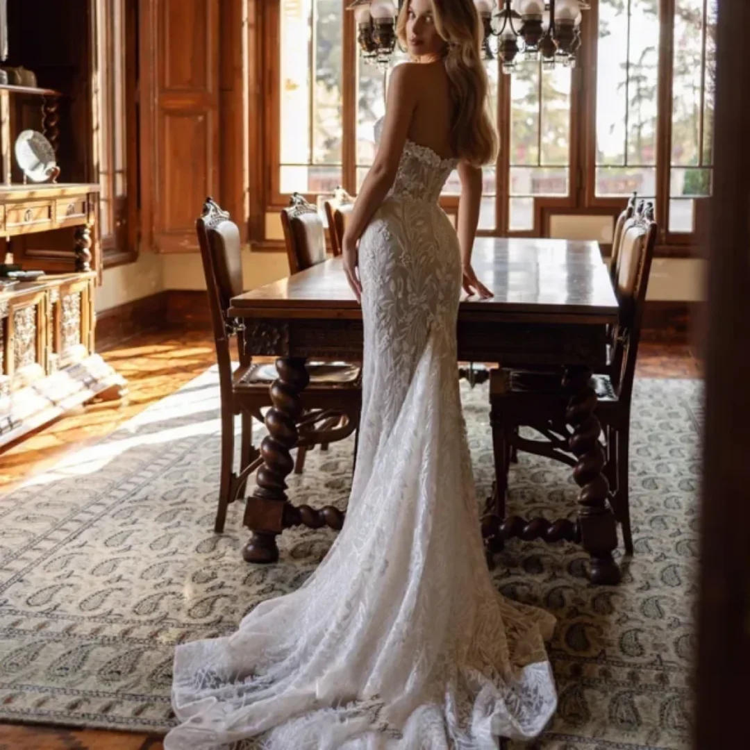 Elegant Lace Mermaid Wedding Dress Strapless Sweetheart Retro Decal Slimming Wedding Dress Romantic Bride Dress Customize 2026