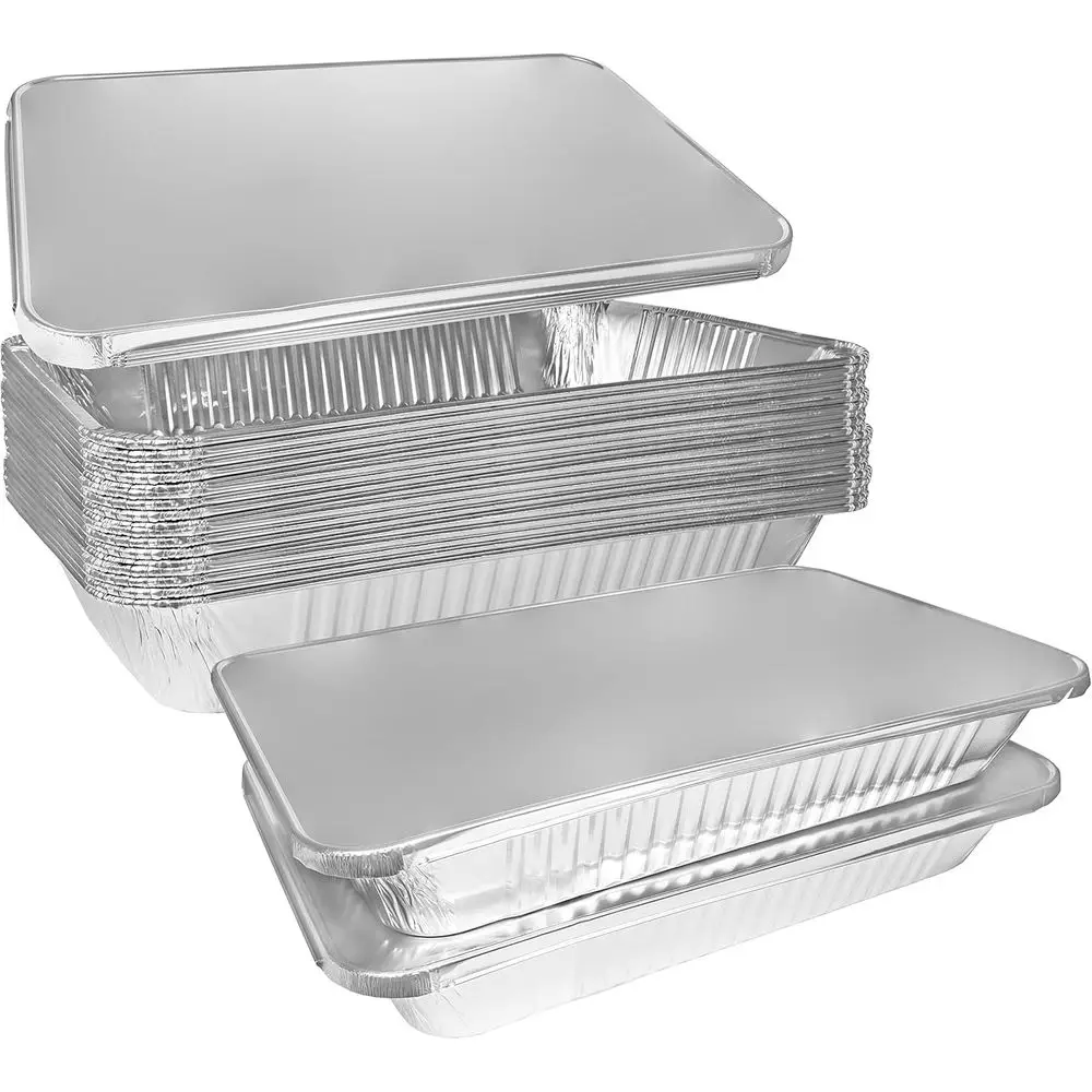 

Heavy-Duty Disposable 9x13 Inch Half-Size Aluminum Steam Table Pans with Lids for Baking, Roasting, and Catering (400)