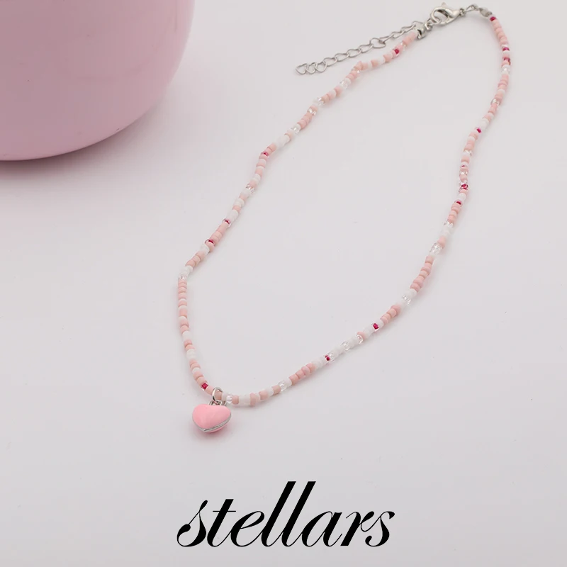

Women's Simple Sweet Rice Bead Oil-Drip Heart Pendant Necklace Fashionable Clavicle Chain Fresh Unique Choker Fashion Jewelry