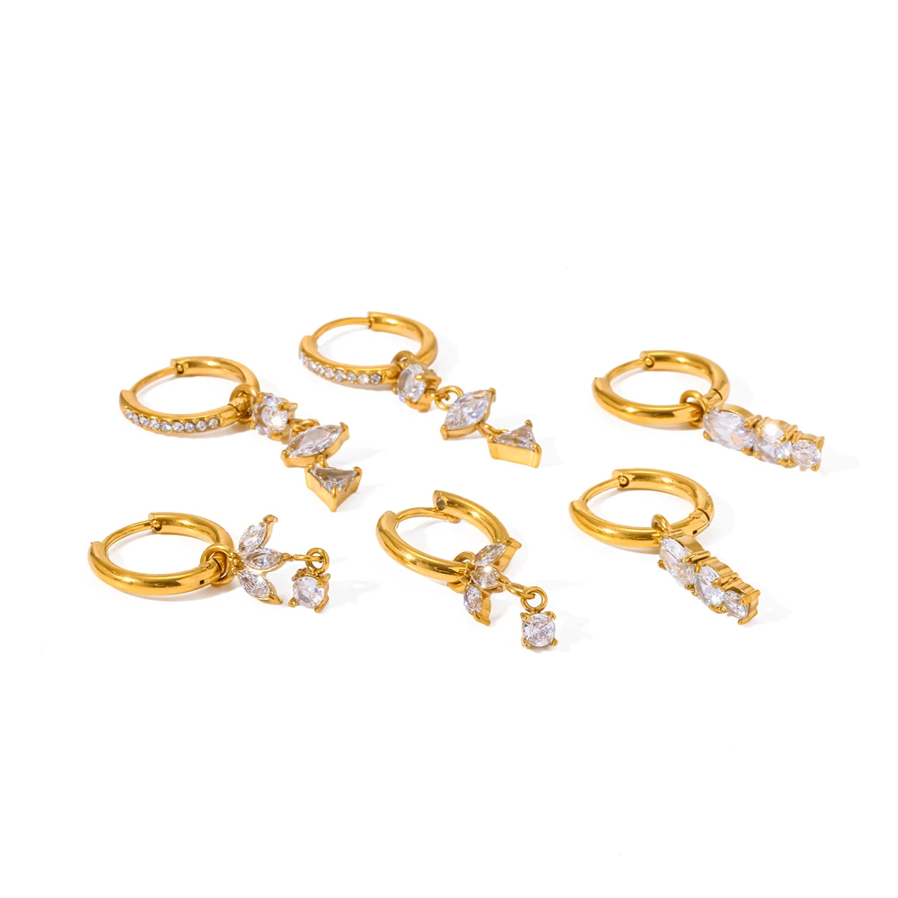 18K Vergoldete Edelstahl-Kristall-Zirkon-Anhänger Huggie-Ohrringe für Damen Hochwertiger Luxus-Partyschmuck – Detail 5
