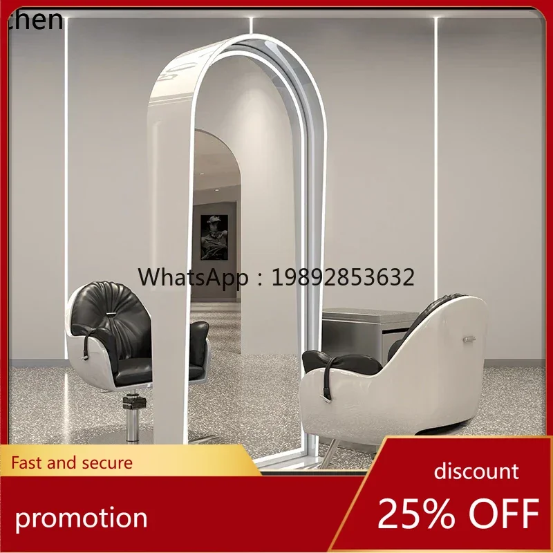 

YFY hairdresser mirror Internet celebrity barber shop mirror table Hair salon Fashion haircut with light Floor mirror table