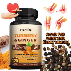 Turmeric and Ginger Capsules with Organic Black Pepper Support Brain Function, Heart and Joint Health