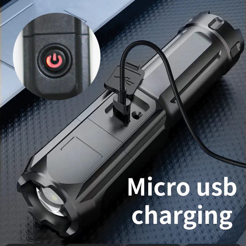 Lanterna LED super brilhante recarregável à prova d'água com alça ABS de plástico Li-Ion Bateria