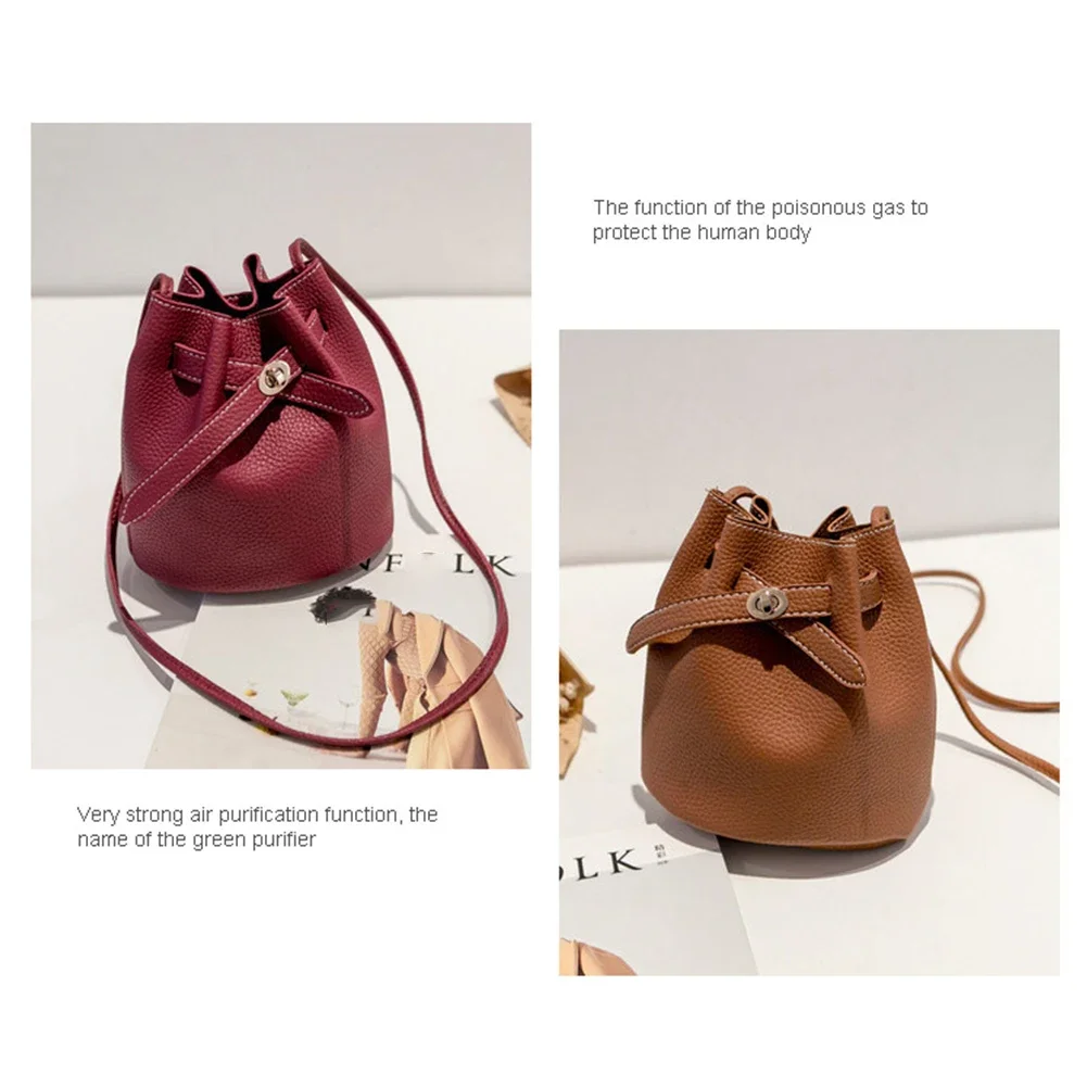 Women Large Capacity Holiday Accessories PU Leather Portable Cross Body Solid Casual Gift Bucket Bag Single Shoulder with Buckle