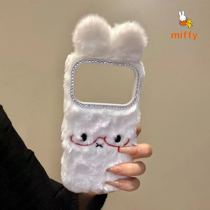 

Kawaii Miffy Plush Phone Shell Suitable for Iphone 17 16 15 14 Cartoon Autumn Winter Anime Accessories Anti Drop Phone Case Gift