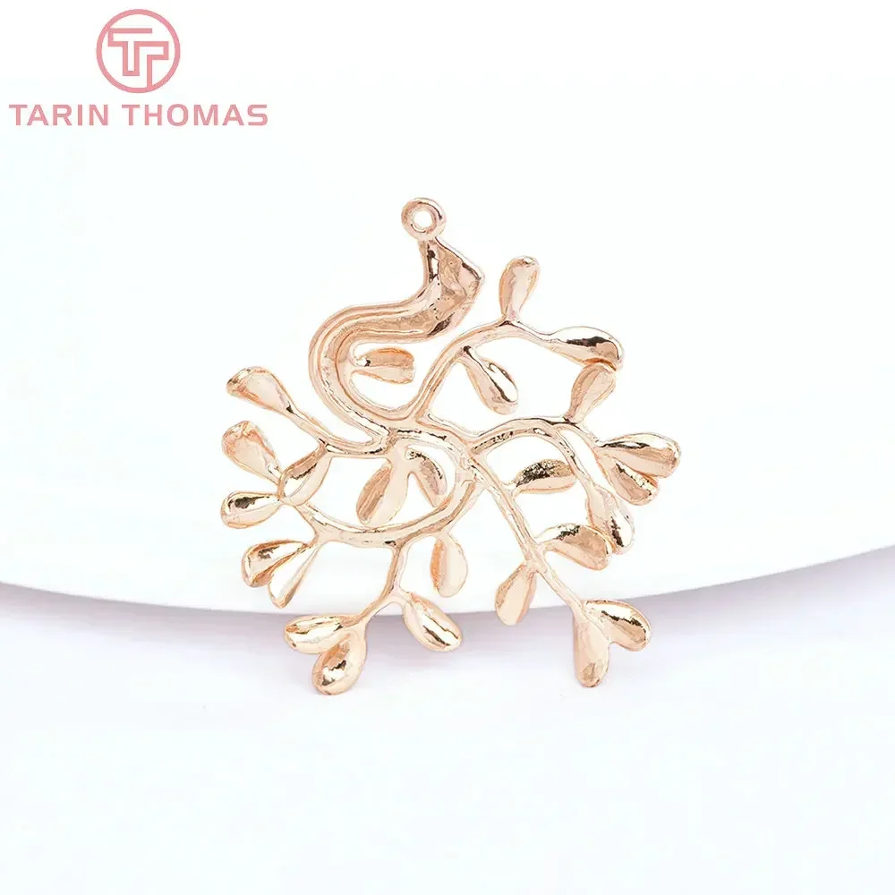 (1593)4PCS 33x39MM 24K Champagne Gold Color Plated Brass Tree Charms Pendants High Quality Diy Jewelry Accessories