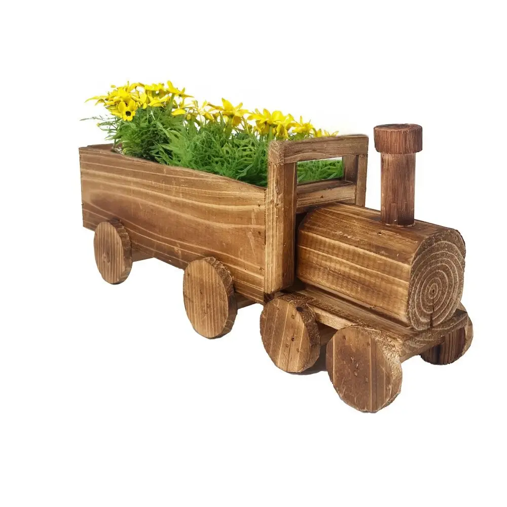 

Pastoral Style Wooden Train Flowerpot Vintage Cartoon Plant Pot Handmade Creative Flower Arrangement Container Bedroom