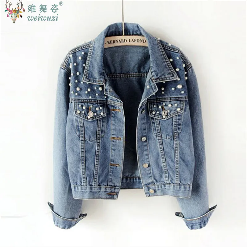

HOT SALE Vintage Short Denim Jacket Women 2025 Cropped Casual Coat Metal Button Pearl Decoration Pockets Thick Wash Jean Outfit