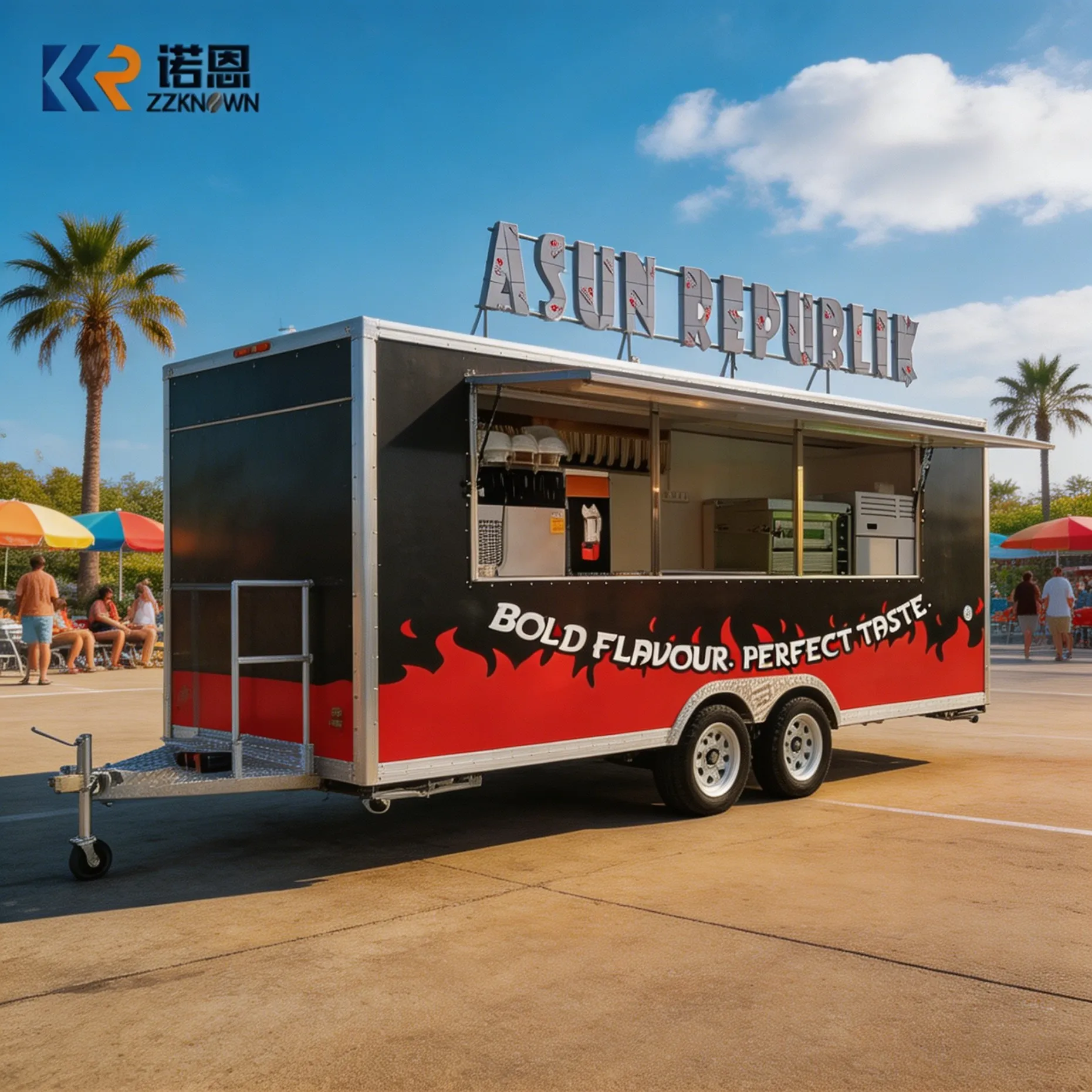 

Top Quality Double Axle Square Mobile Food Cart Full Stainless Steel Interior Food Trailer for Outdoor Catering Ventures