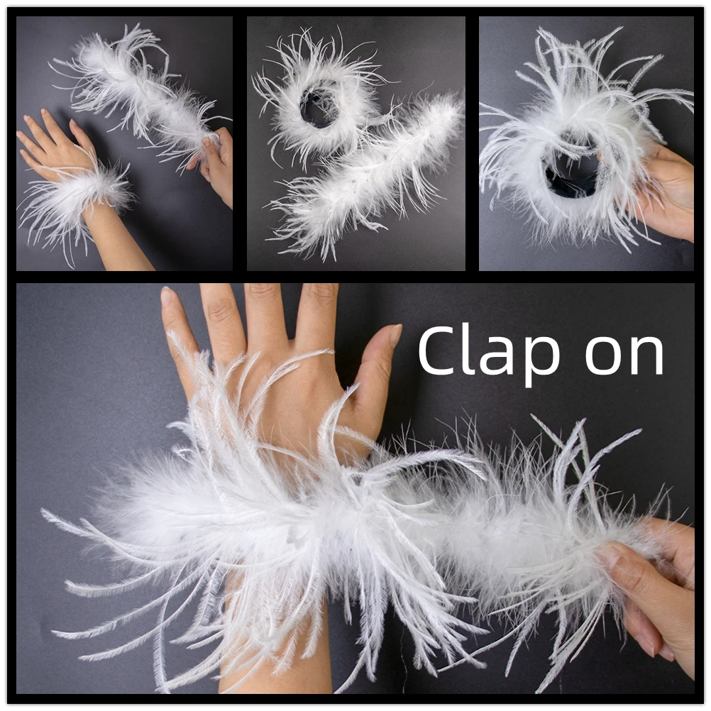 1 Pcs Feather Snap Cuffs Ostrich Feather Cuff Slap Bracelet Feather Ladies Feather Cuffs Wrist Sleeve White Feather Cuff Blazer