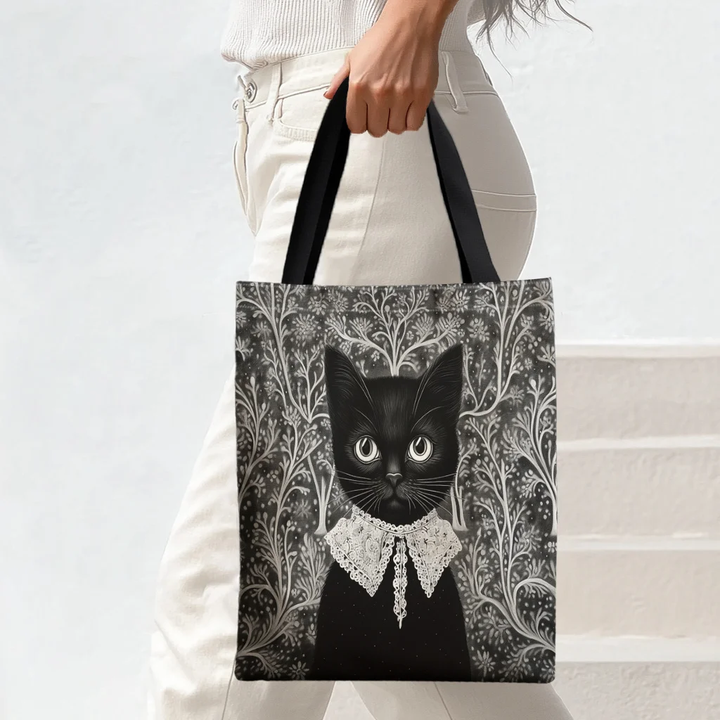 Cat Element 1pc - Retro Cat Pattern Tote Bag - High Quality Ladies' Bag - Perfect for Shopping, Daily Use