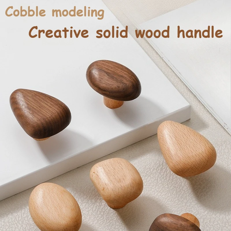 Nordic Kids Wooden Cabinet Handles Creative Cartoon Pebble Drawer Pulls  Natural Wood Knobs for Children's Room Wardrobe