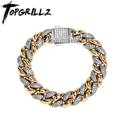 TOPGRILLZ New 9/14MM  Cuban Chain Bracelet With Gold Silver Color Spring Clasp Bling Iced Out CZ Jewelry Gift For Men Women