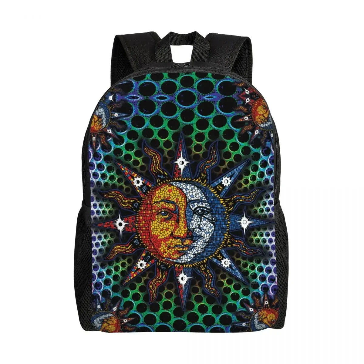 

Custom Cosmic Celestial Mosaic Sun Moon Backpack for Women Men College School Students Bookbag Fits 15 Inch Laptop Bags