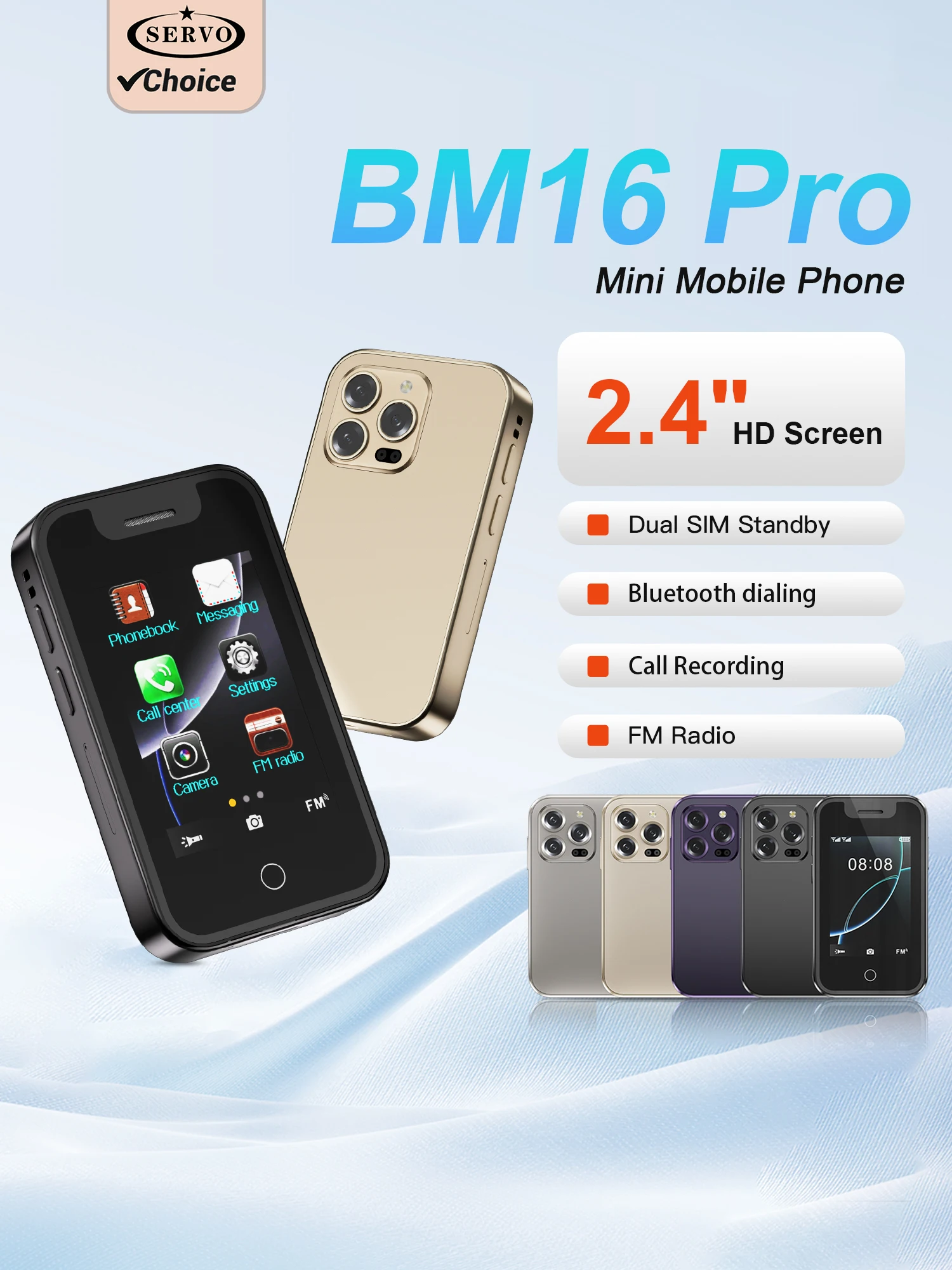 SERVO BM16 PRO Mini Mobiele Telefoon 2.4 inch Touchscreen Bluetooth Oproepen Dual SIM Recorder Zaklamp 2G GSM Draagbare Kleine Mobiele Telefoons - afbeelding 2